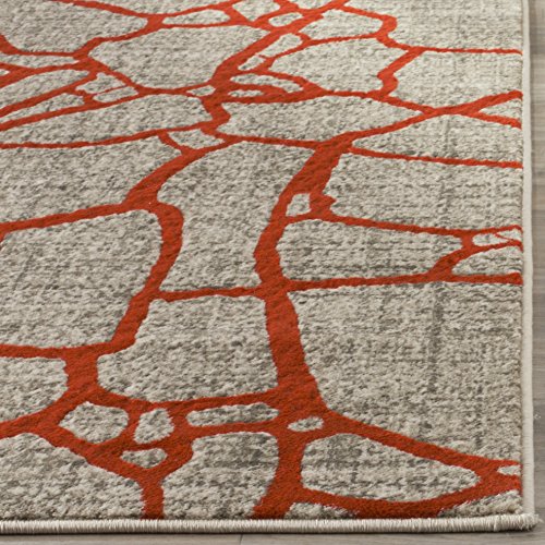 SAFAVIEH Porcello Collection Area Rug - 5'2" x 7'6", Light Grey & Orange, Modern Abstract Design, Non-Shedding & Easy Care, Ideal for High Traffic Areas in Living Room, Bedroom (PRL7737F)