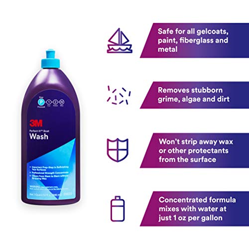 3M Perfect-It Boat Wash, 09035, 1 Quart, Professional Strength Concentrated Formula, Gentle Clean, Safe for Gelcoat, Paint, Fiberglass, Metals, Boats and RVs , Yellow