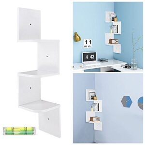 yescom 3 tiers zig zag floating wall mount corner shelf wooden display shelves storage organizer with gradienter white