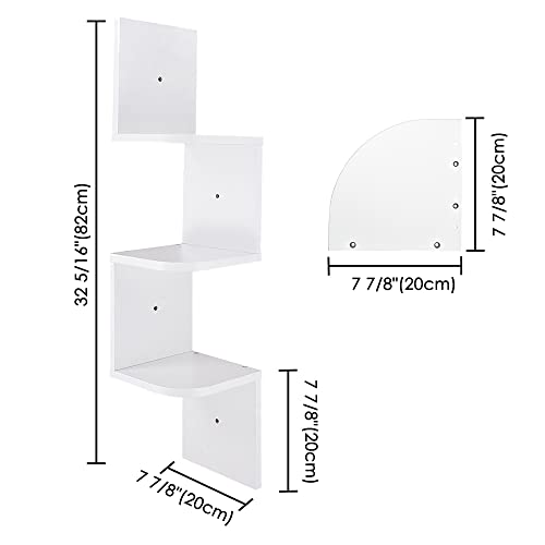 Yescom 3 Tiers Zig Zag Floating Wall Mount Corner Shelf Wooden Display Shelves Storage Organizer with Gradienter White