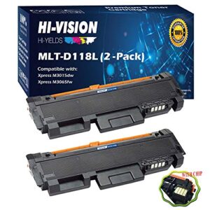 hi-vision hi-yields compatible mlt-d118l toner cartridge mltd118l d118l replacement for samsung xpress m3065fw m3015dw printer, (black, 2-pack)