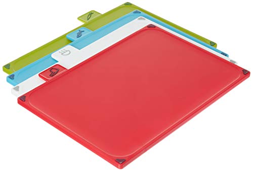 Joseph Joseph Index Plastic Cutting Board Set with Storage Case Color-Coded Dishwasher-Safe Non-Slip, Small, Silver