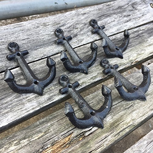 Nautical Cast Iron Ship Anchor Weathered Nautical Wall Hooks Coat Hook, Screws Included (10 PCS)