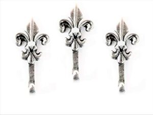 mini metal fleur de lis wall decor hooks, set of 3, silver