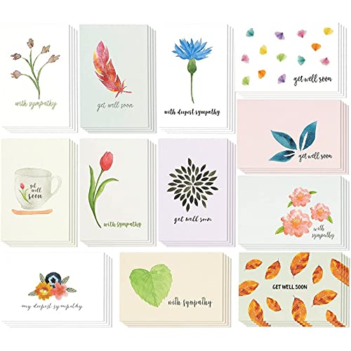 Best Paper Greetings 48-Pack of Bulk Sympathy and Get Well Cards Assortment Box with Envelopes with 12 Floral Designs, Blank On The Inside for Family, Friends, Coworkers (4x6 Inches)