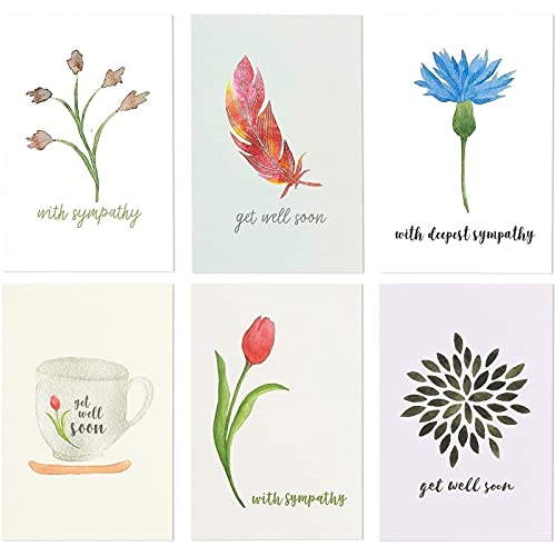 Best Paper Greetings 48-Pack of Bulk Sympathy and Get Well Cards Assortment Box with Envelopes with 12 Floral Designs, Blank On The Inside for Family, Friends, Coworkers (4x6 Inches)