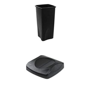 rubbermaid commercial 23-gallon untouchable trash can with swing lid combo, rectangular, black (fg356988bla & fg268988bla)