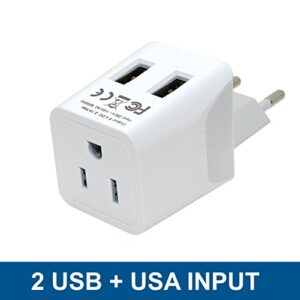 Ceptics Europe Travel Adapter, Ultra Compact Dual USB Power Plug - for European Type C - 3 Inputs - iPhone, Laptop, Galaxy, Cell Phones, Camera Chargers, iWatch & More - CTU-9C