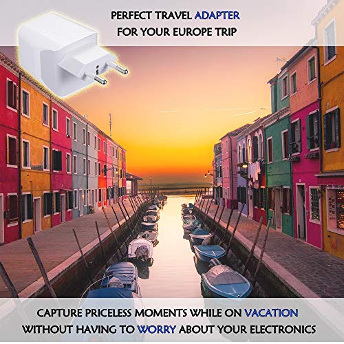 Ceptics Europe Travel Adapter, Ultra Compact Dual USB Power Plug - for European Type C - 3 Inputs - iPhone, Laptop, Galaxy, Cell Phones, Camera Chargers, iWatch & More - CTU-9C