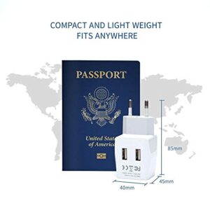 Ceptics Europe Travel Adapter, Ultra Compact Dual USB Power Plug - for European Type C - 3 Inputs - iPhone, Laptop, Galaxy, Cell Phones, Camera Chargers, iWatch & More - CTU-9C