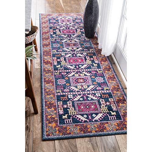 nuLOOM Marisela Tribal Runner Rug, 2' 8" x 8', Navy