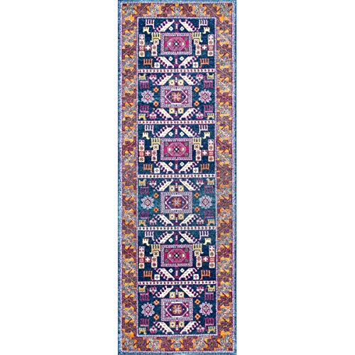 nuLOOM Marisela Tribal Runner Rug, 2' 8" x 8', Navy