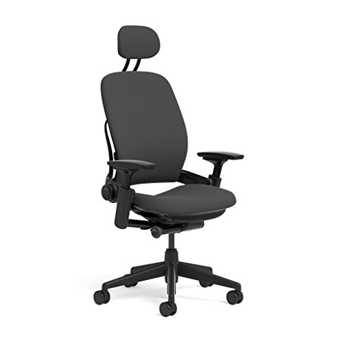 Steelcase Leap Task Chair: Black Base - 4D Adjustable Arms - Headrest - Standard Carpet Casters