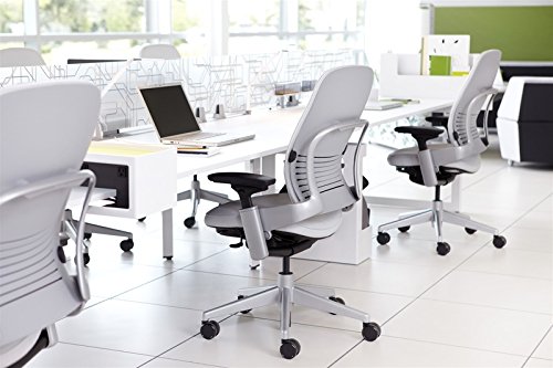 Steelcase Leap Task Chair: Black Base - 4D Adjustable Arms - Headrest - Standard Carpet Casters