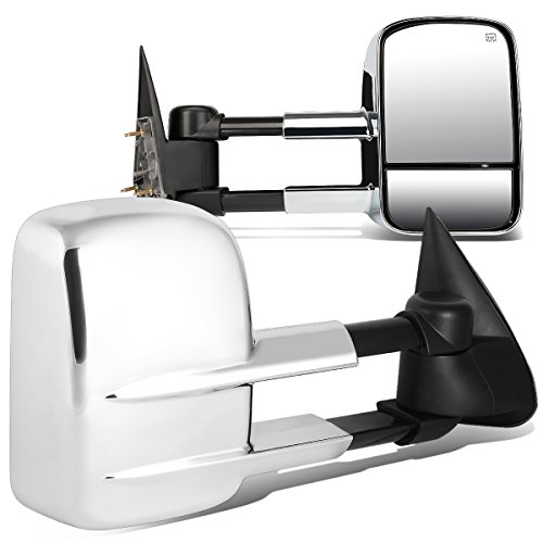 Pair of Chrome Power Heated Telescoping Side Towing Mirrors Compatible with Chevy/GMC Silverado Sierra GMT800 99-02