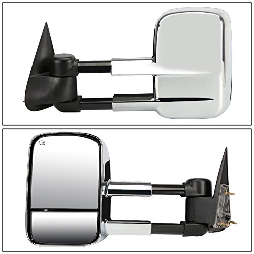 Pair of Chrome Power Heated Telescoping Side Towing Mirrors Compatible with Chevy/GMC Silverado Sierra GMT800 99-02