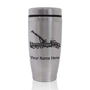 commuter travel mug, tow truck wrecker, personalized engraving included