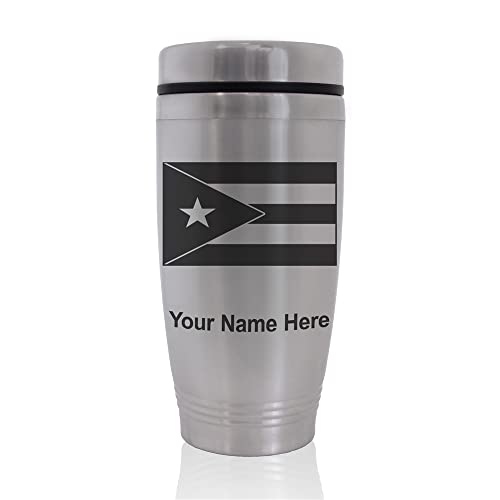 SkunkWerkz Commuter Travel Mug, Flag of Puerto Rico, Personalized Engraving Included