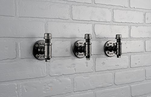 PIPE DECOR Robe and Towel Single Hook Kit Heavy Duty DIY Style, Rustic and Chic Industrial Iron Pipe with Electroplated Black Finish, Wall Mounted, Mounting Hardware Included, Oil + Rust Free (3)