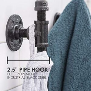 PIPE DECOR Robe and Towel Single Hook Kit Heavy Duty DIY Style, Rustic and Chic Industrial Iron Pipe with Electroplated Black Finish, Wall Mounted, Mounting Hardware Included, Oil + Rust Free (3)