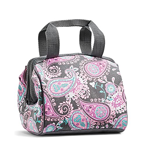 Fit and Fresh Charlotte Insulated Lunch Bag for Women, 9" x 6" x 8", Pink Aqua Paisley