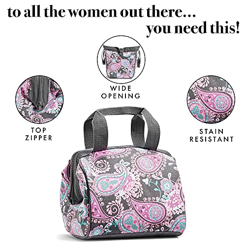 Fit and Fresh Charlotte Insulated Lunch Bag for Women, 9" x 6" x 8", Pink Aqua Paisley