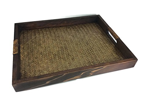 Serving Tray Wooden Handmade Bamboo Oriental Vintage Restaurant Wooden Handcraft 11.5 x 15 Inches