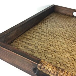 Serving Tray Wooden Handmade Bamboo Oriental Vintage Restaurant Wooden Handcraft 11.5 x 15 Inches