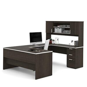 Bestar Ridgeley Executive Computer Desk with Hutch, a lateral File Cabinet, and a Bookcase, Dark Chocolate