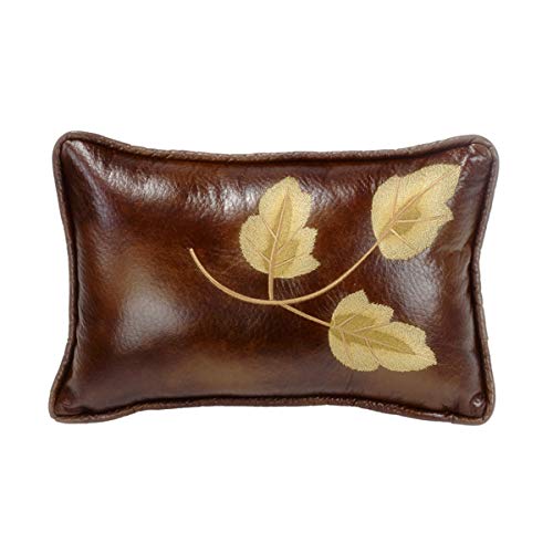 Paseo Road by HiEnd Accents | Highland Lodge Leaf Embroidered Faux Leather Lumbar Throw Pillow, 12x19 inch, Rustic Cabin Lodge Western Luxury Bedding