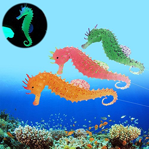 Bestgle 3Pcs Aquarium Ornament Glowing Floating Effect Artificial Sea Horse for Fish Tank Decoration