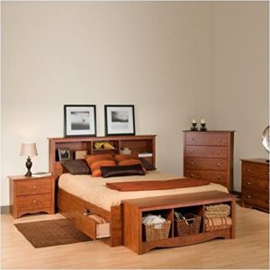 BOWERY HILL Country Style Freestanding Full/Queen Wood Bookcase Bed Headboard and Cabinet Storage in Cherry