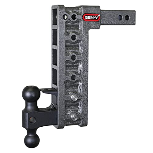 GEN-Y GH-526 MEGA-Duty Adjustable 12.5" Drop Hitch with GH-051 Dual-Ball, GH-032 Pintle Lock for 2" Receiver - 16,000 LB Towing Capacity - 2,000 LB Tongue Weight