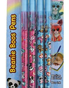 Ty Beanie Boos Ball Point Pens, Blue Ink, Medium Point Nib, 4 Pack (838-5)