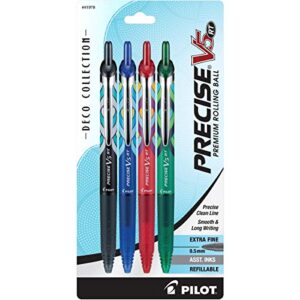 pilot precise v5 rt deco collection refillable & retractable liquid ink rolling ball pens, extra fine point (0.5mm) black/blue/red/green inks, 4-pack (41978)