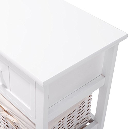 Giantex Nightstand with Drawers Wooden, W/ 2 Storage Baskets and Open Shelf for Bedroom, Bedside Sofa End Table (1, White)