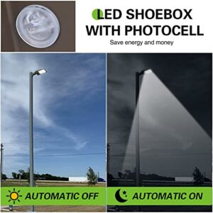 hykolity 150W/200W Switchable LED Parking Lot Light, 150LM/W LED Street Lighting with Dusk to Dawn Photocell [400W-600W HPS Equiv.] 5000K 100-277V, Commercial Adjustable Arm Mount LED Shoebox Light