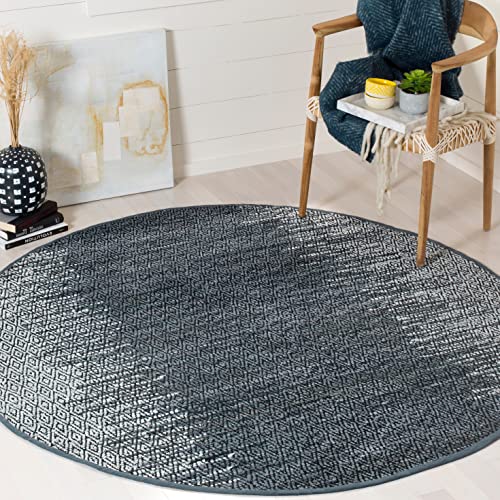 SAFAVIEH Vintage Leather Collection 4' Round Light Grey/Charcoal VTL389B Handmade Modern Leather Area Rug