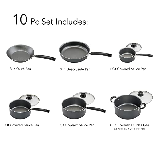 Tramontina PrimaWare 10-Piece Nonstick Cookware Set, Steel Gray by Tramontina