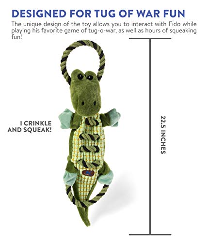 Charming Pet Ropes-A-Go-Go Gator Interactive Plush Squeaky Dog Tug Toy