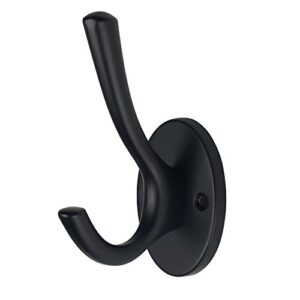 mellewell double coat and robe hook for bathroom and bedroom heavy duty wall mount matte black, 09003b