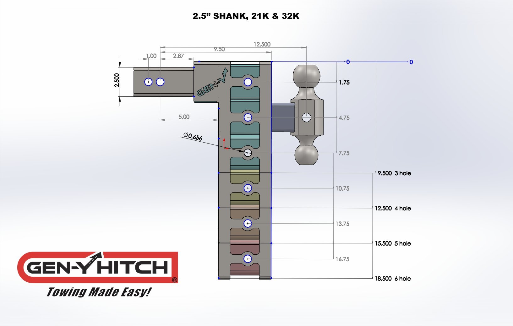 GEN-Y GH-1623 MEGA-Duty Adjustable 6" Drop Hitch with GH-0161 Dual-Ball, GH-0162 Pintle Lock for 2.5" Receiver - 32,000 LB Towing Capacity - 3,500 LB Tongue Weight