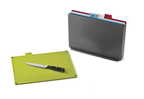 Joseph Joseph Index Plastic Cutting Board Set with Storage Case Color-Coded Dishwasher-Safe Non-Slip, Large, Graphite, index large