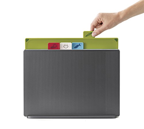 Joseph Joseph Index Plastic Cutting Board Set with Storage Case Color-Coded Dishwasher-Safe Non-Slip, Large, Graphite, index large