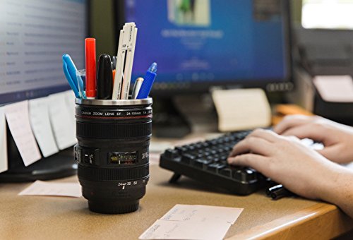 STRATA CUPS Camera Lens Coffee Mug -13.5oz, SUPER BUNDLE! (2 LIDS + SPOON) Stainless Steel Thermos, Sealed & Retractable Lids! Photographer Camera Mug, Travel Coffee Cup, Coffee Mugs for Men, Women