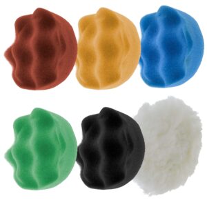6 pad kit of 4" da polishing pads with 5 waffle foam & 1 wool grip pads - high performance tcp global brand - buff, polish & detail car auto paint - boat gelcoat, fiberglass polisher pads