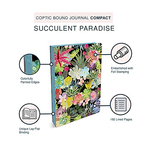 Compact Coptic Bound Journal by Studio Oh! - Succulent Paradise - 5" x 7.25" - Hardcover with Full-Color Artwork & 192 Lined Pages - Lies Flat When Open (CC001)