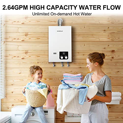 Camplux Tankless Water Heater, 2.64 GPM On Demand Instant Hot Water Heater, Propane Tankless Water Heater Indoor, White