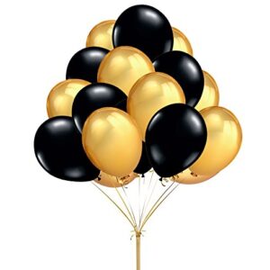 Fecedy 12" 100pcs/pack Gold Black Round Balloons for Graduation Wedding Birthday Baby Shower Party decorations