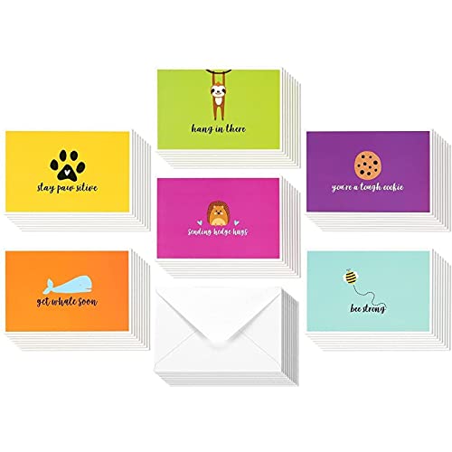 Sympathy Cards Box Set – 48 Pack Sympathy Cards for Kids, 6 Cute Animal Designs, Get Well Cards Bulk, Envelopes Included, 4 x 6 Inches